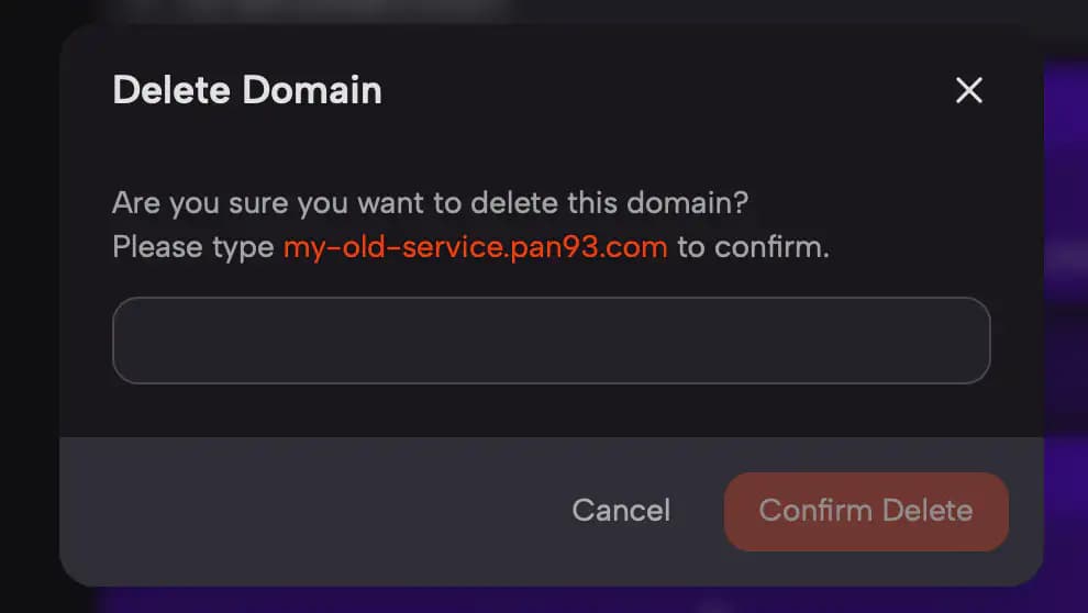 Deleting domain modal