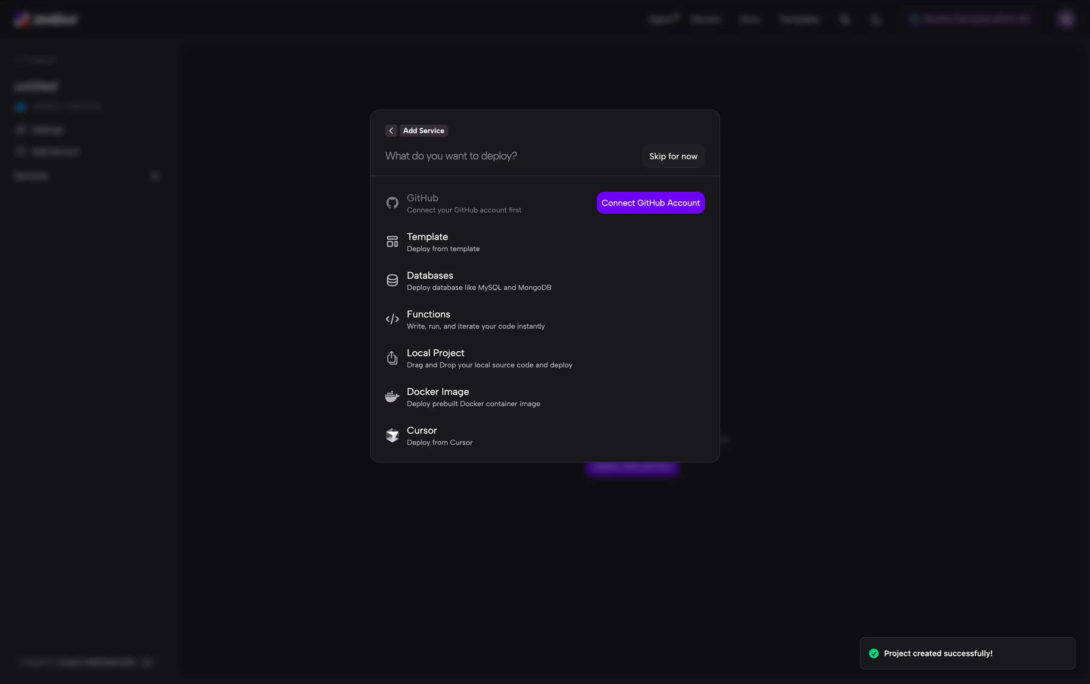 Project page with add service